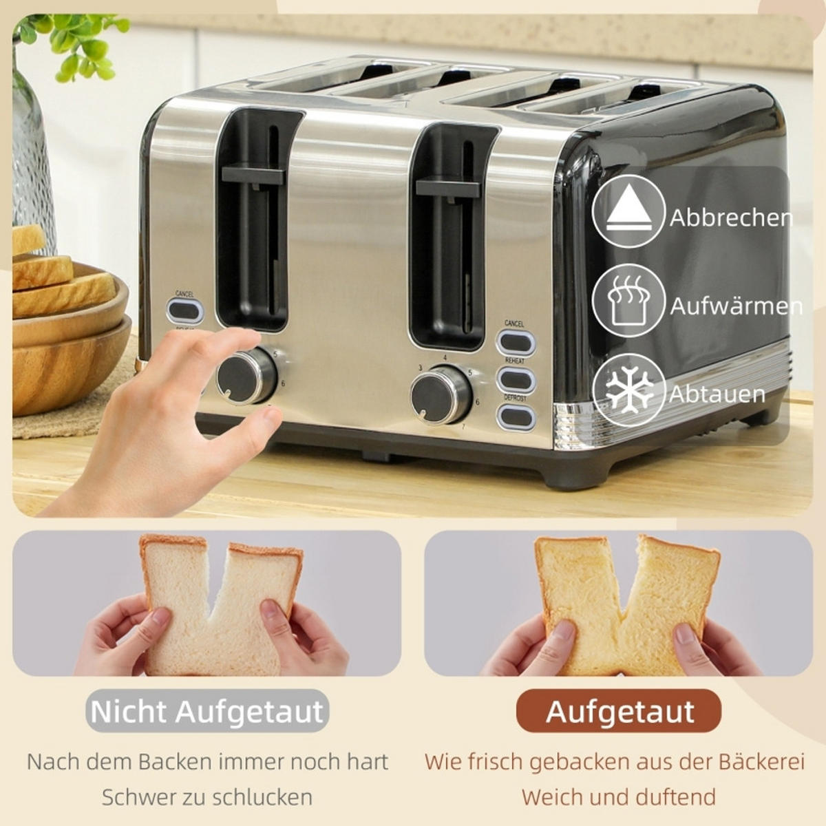 WASSERKOCHER-TOASTER , Retro Design, Edelstahl, Schwarz, 24,2/19,3/26,8 cm - Schwarz, Kunststoff (19.3/26.8/24.2cm) - Rolipo