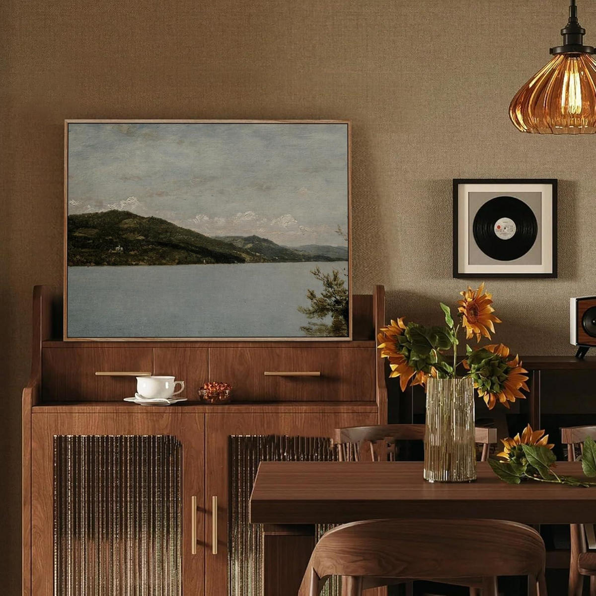 POSTER mit Rahmen Holz 30 x 40 cm Bergsee Motiv - Blau, Holz (30/0.5cm)