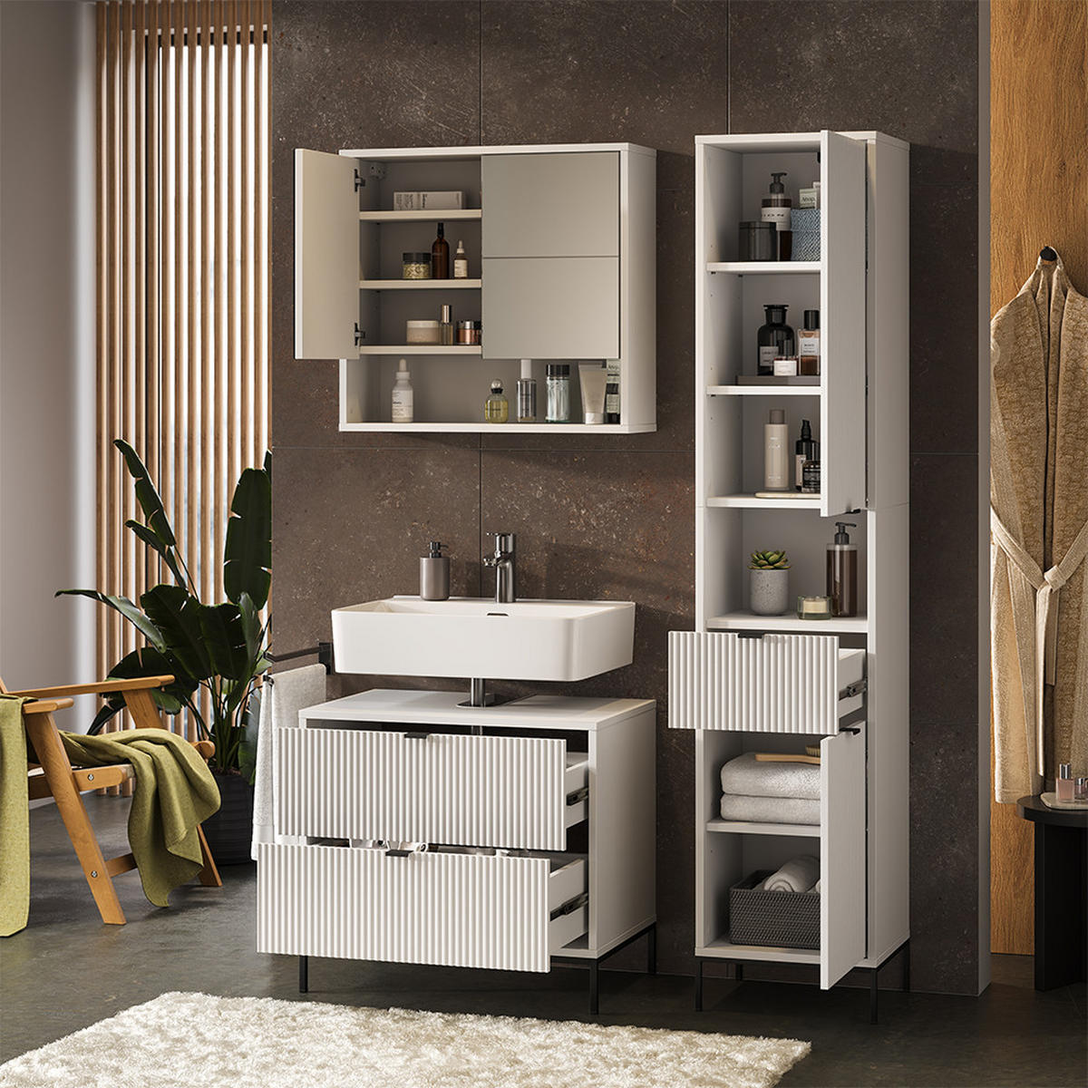 BADMÖBEL-SET Eliza Weiß 3 Teile - Weiß, Holzwerkstoff (70/63/45.1cm) - Vicco