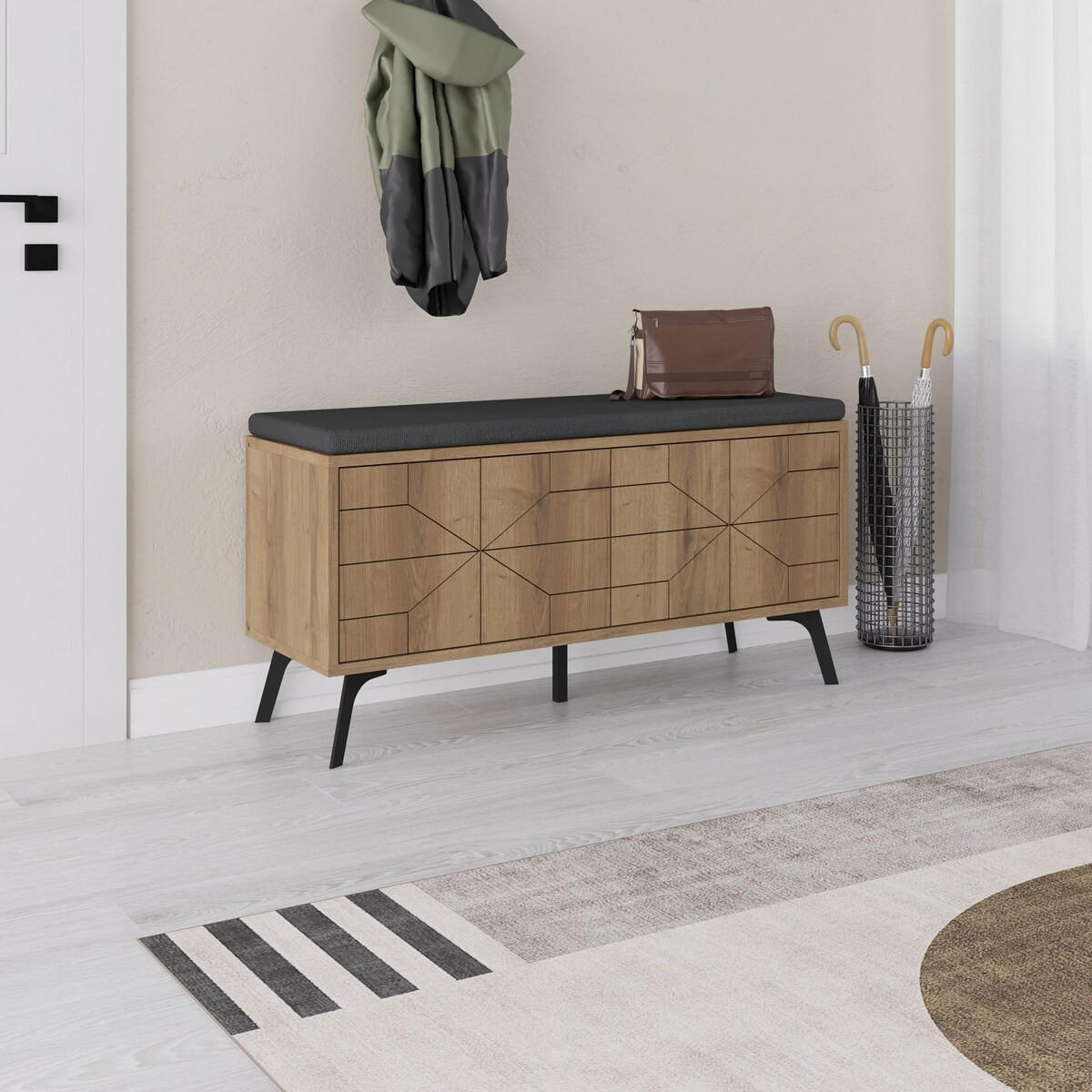 SCHUHSCHRANK 4 Türen - Dune bench - 107/35/55 cm - Eschefarben, Holzwerkstoff (35/55/120.6cm) - Calicosy