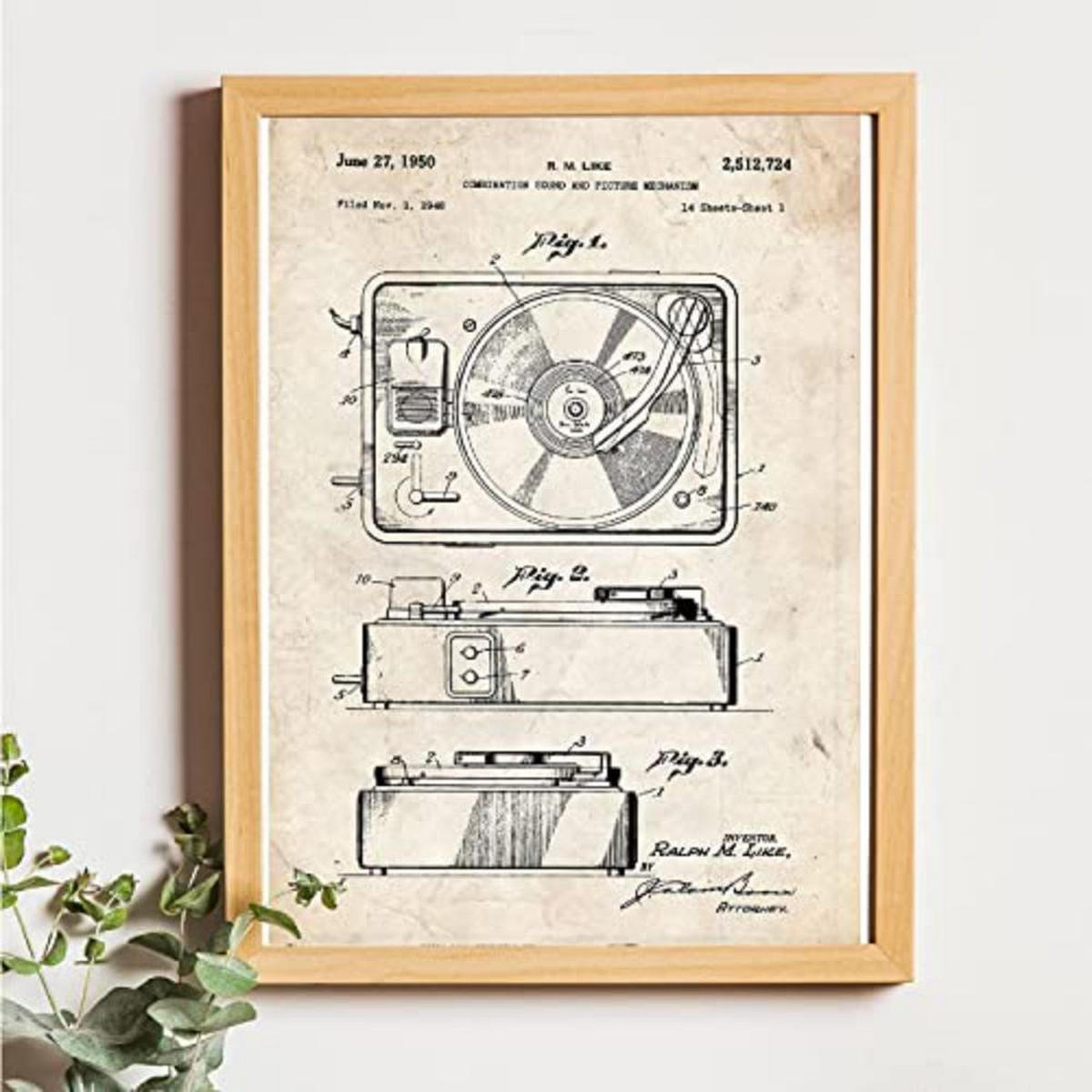 POSTER Set mit 4 Jahrgang Drehscheibe Patenten A4 Schwarzer Rahmen - Schwarz, Papier (29.7/3cm) - Nacnic