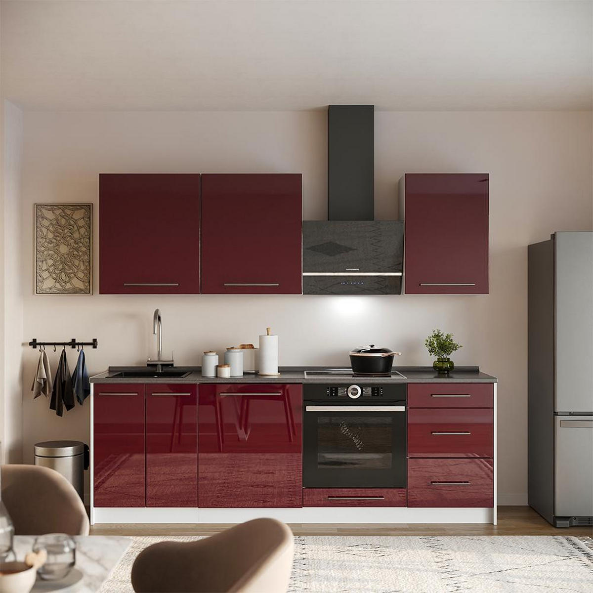 DULAP DE BAZĂ PENTRU CHIUVETĂ Fame-Line, Bordeaux lucios ridicat/Alb, 60 cm - alb/bordo, compozit lemnos (60/82/60cm) - Vicco
