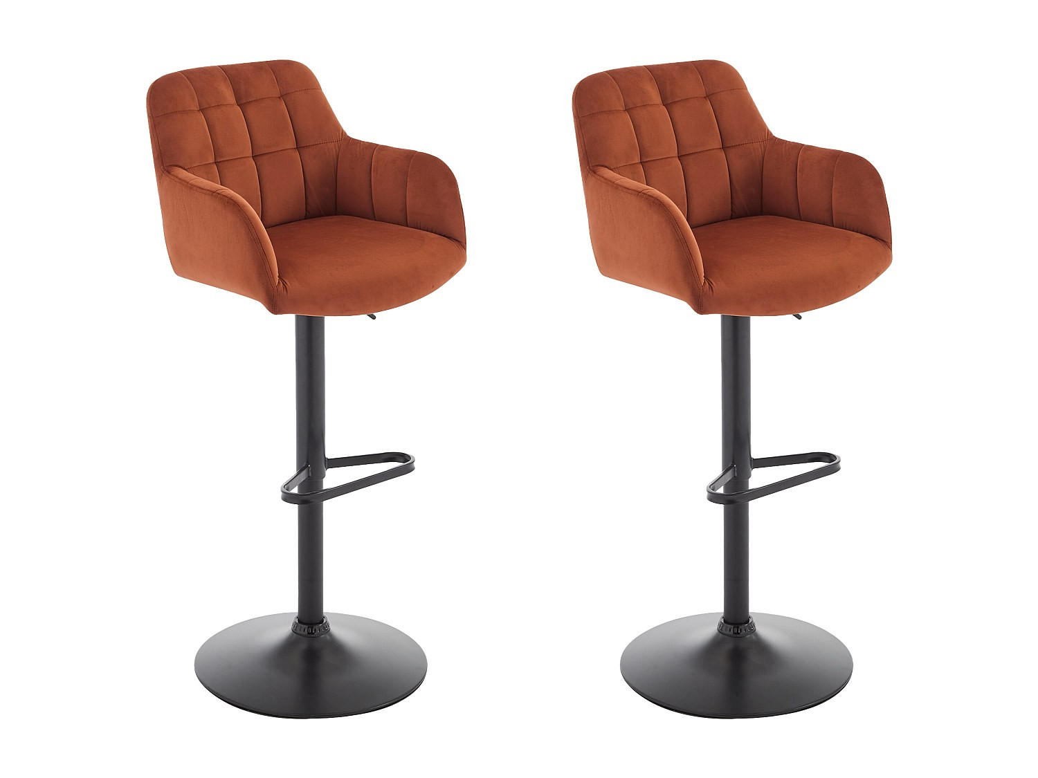 BARHOCKER 2er-Set - Samt & schwarzes Metall - Höhenverstellbar - Terracotta - PEGA - Braun, Textil (50/113/49cm) - Vente-Unique