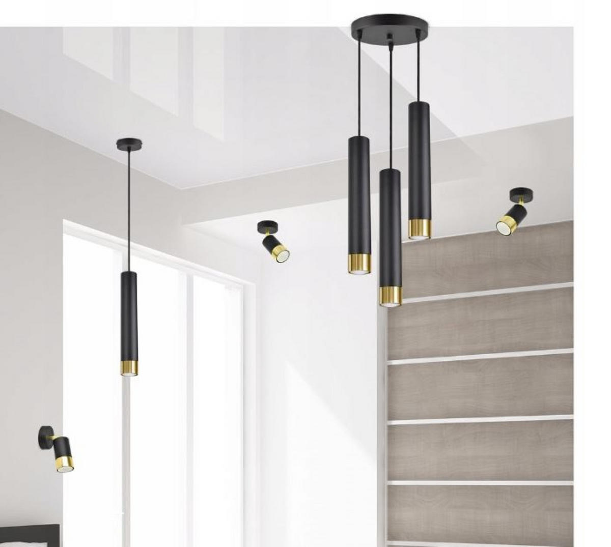 PENDELLEUCHTE Milano Tube - Goldfarben/Schwarz, Glas/Metall (30/30/100cm) - kiki design