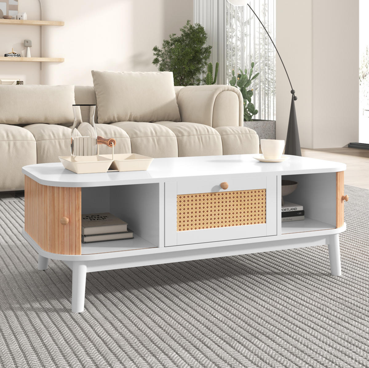 COUCHTISCH 110/55/38.5 cm Weiß aus MDF mit Stauraum - Weiß, Holzwerkstoff (110/55/38.5cm) - OKMYHOME