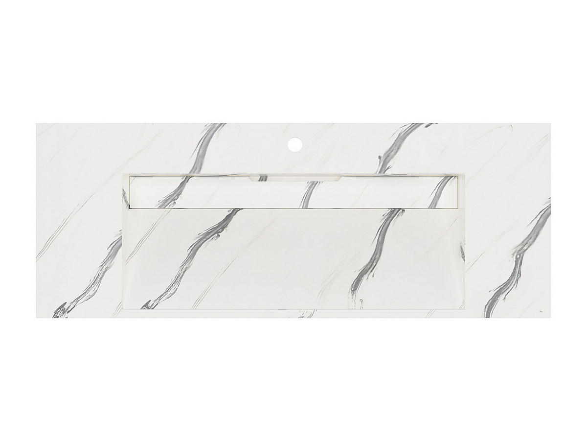 WASCHBECKEN hängend - 120.2 x 45.2 x 8 cm - Weiß mit Marmor-Optik - TAKOTNA - Schwarz, Stein (120.2/8/45.2cm) - Vente-Unique