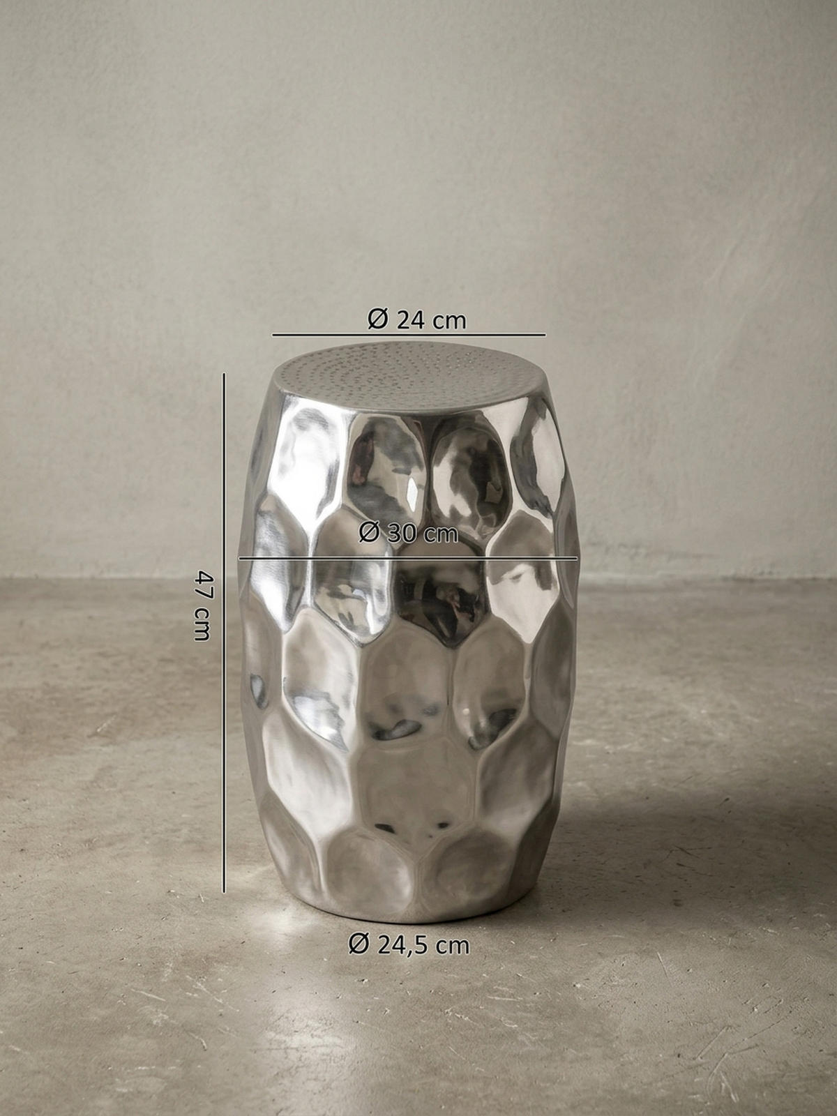 BEISTELLTISCH Aluminium Hammerschlag Pflegeleicht ENNS, Silber 30x30x47 cm - Silberfarben, Metall (30/30/47cm) - KADIMA DESIGN