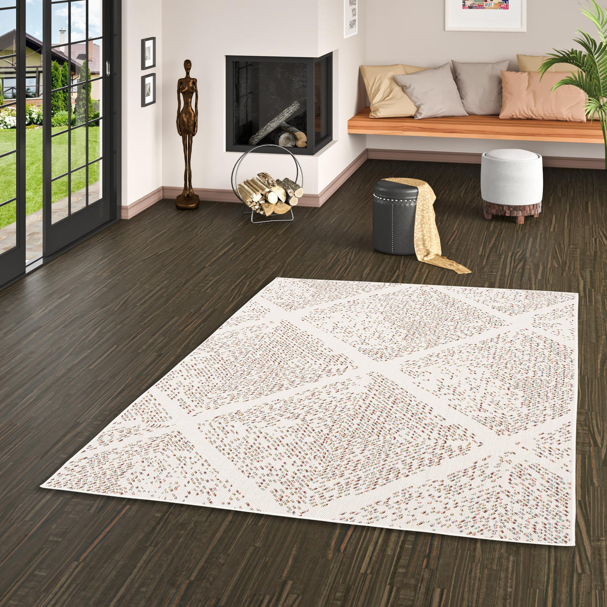 IN & OUTDOOR TEPPICH CAMPUS PIXEL RAUTEN - Beige, Textil (120/170cm) - Pergamon