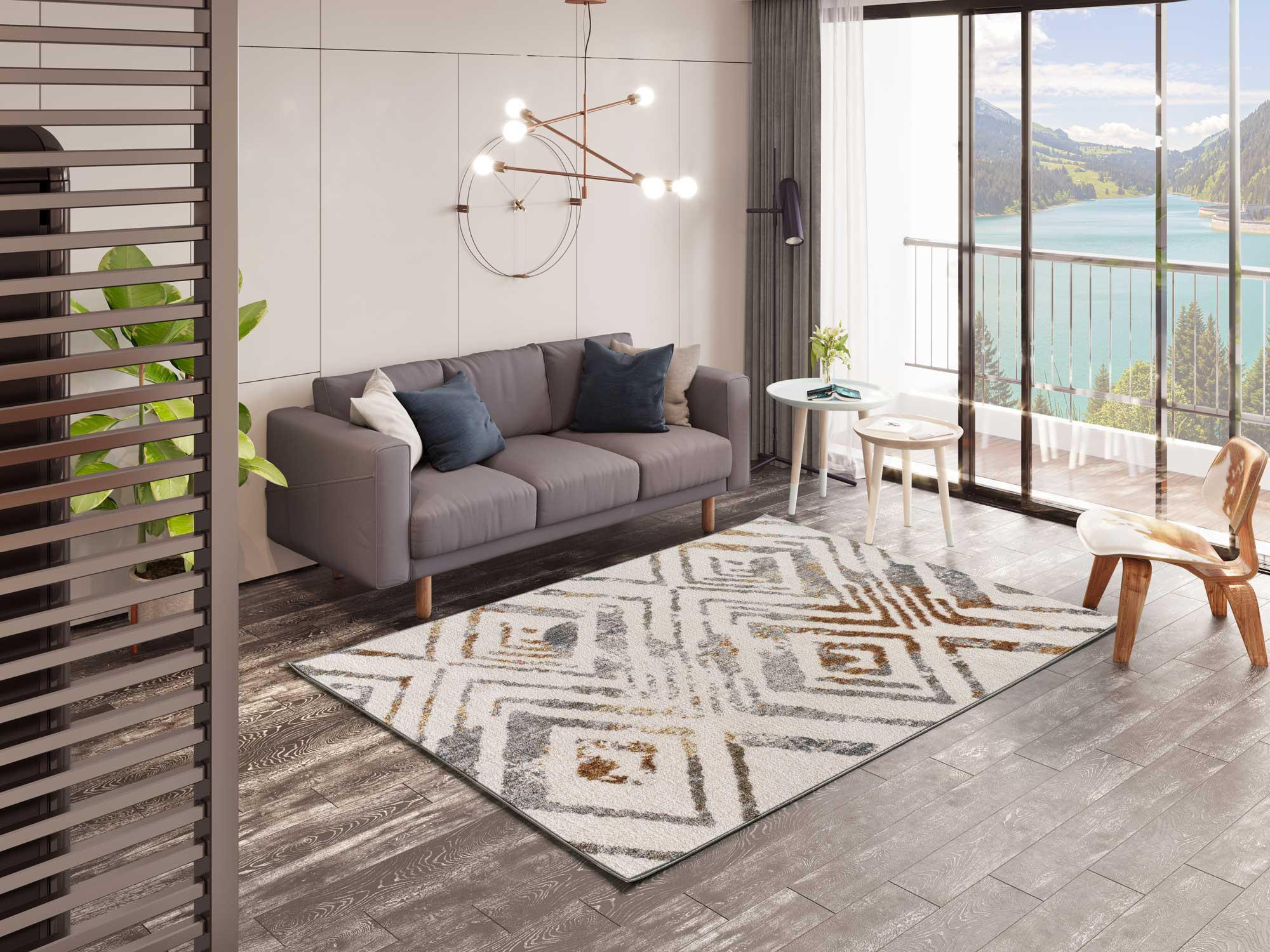 Thumbnail - Atticgo Webteppich, Mehrfarbig, Weiß, Rost, Grau, Textil, Abstrakt, Rechteckig, 120x170 cm, Oeko-Tex® Standard 100, anti...