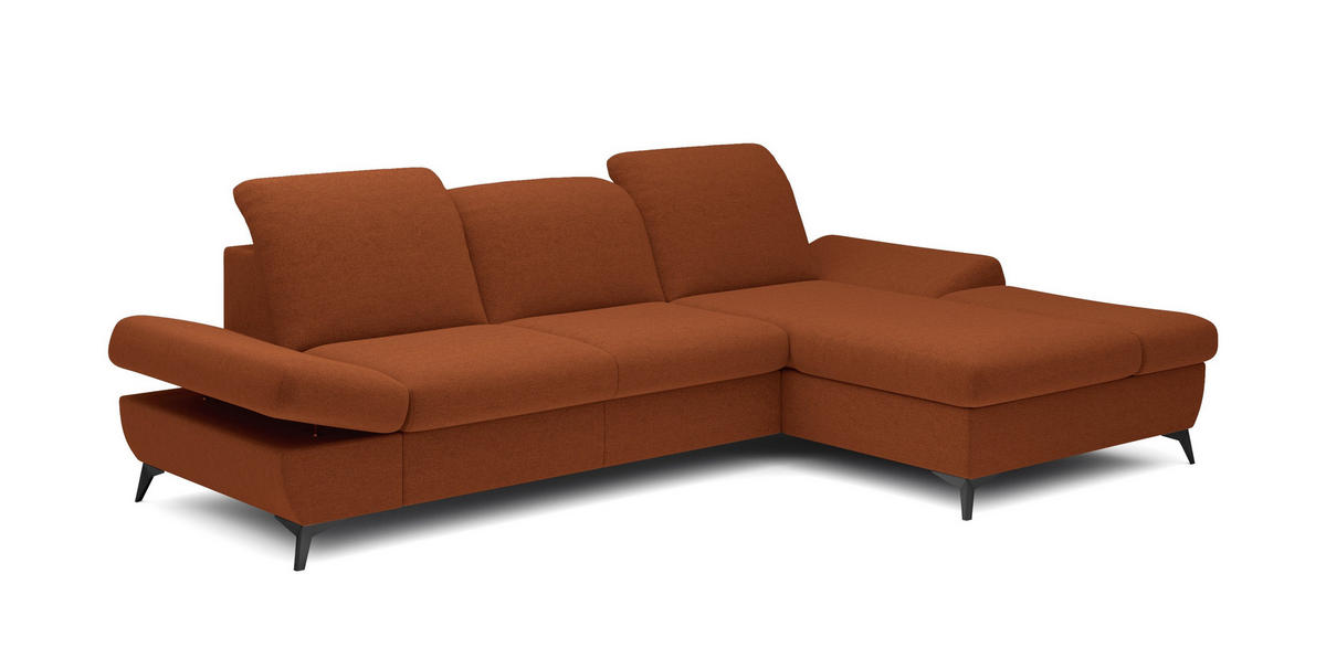 ECKSOFA FELICE R-S Orange Geflochtener Stoff mit Schlaffunktion - Orange, Holz (284/166cm) - MASSENO