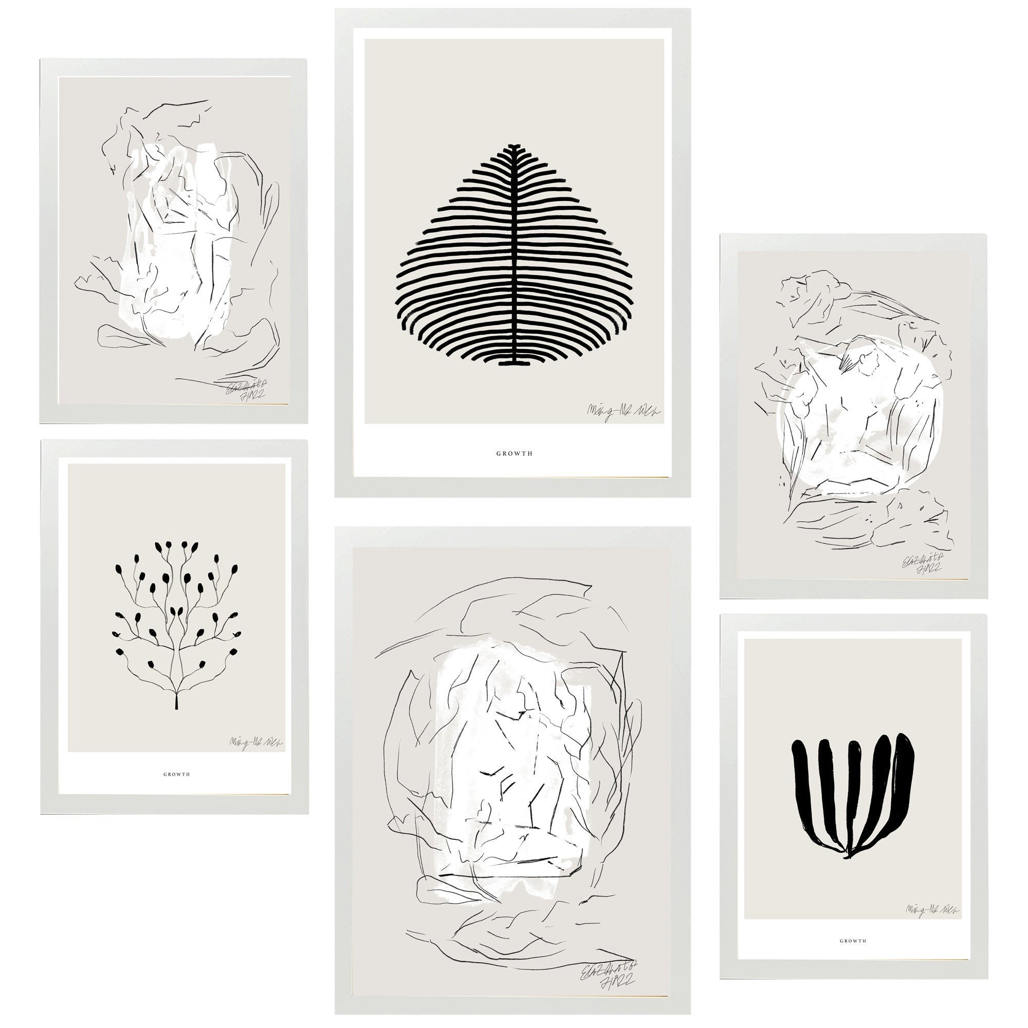 POSTER Set Mit 6 Schwarze & Beige Abstrakte Kunst A3 & A4 Weißer Rahmen - Weiß, Papier (29/3cm) - Nacnic