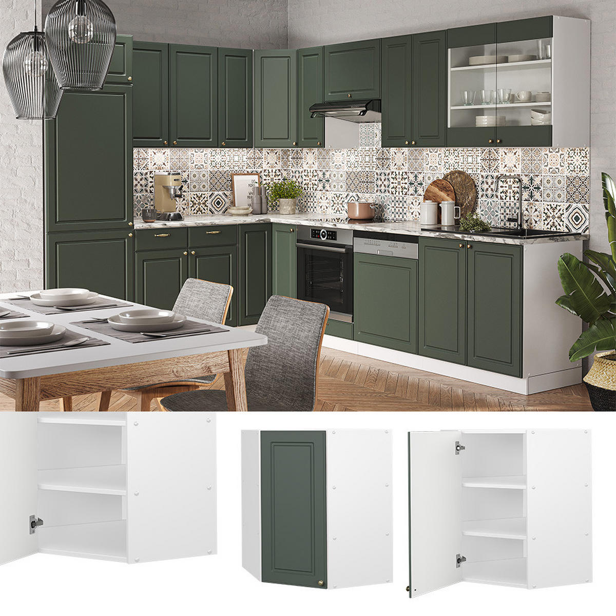 ECKHÄNGESCHRANK Fame-Line Grün-Gold Landhaus 57 cm - Weiß/Grün, Holzwerkstoff (57/72/34.1cm) - Vicco