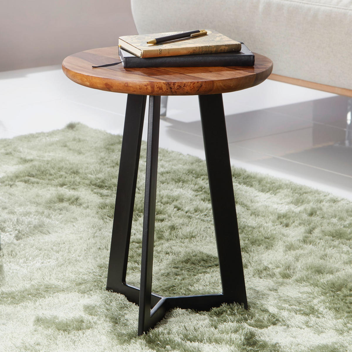 BEISTELLTISCH – Holz Metall Braun Schwarz 40x40 cm Industrial Maserung - Schwarz/Braun, Holz/Metall (35/35/45cm) - KADIMA DESIGN