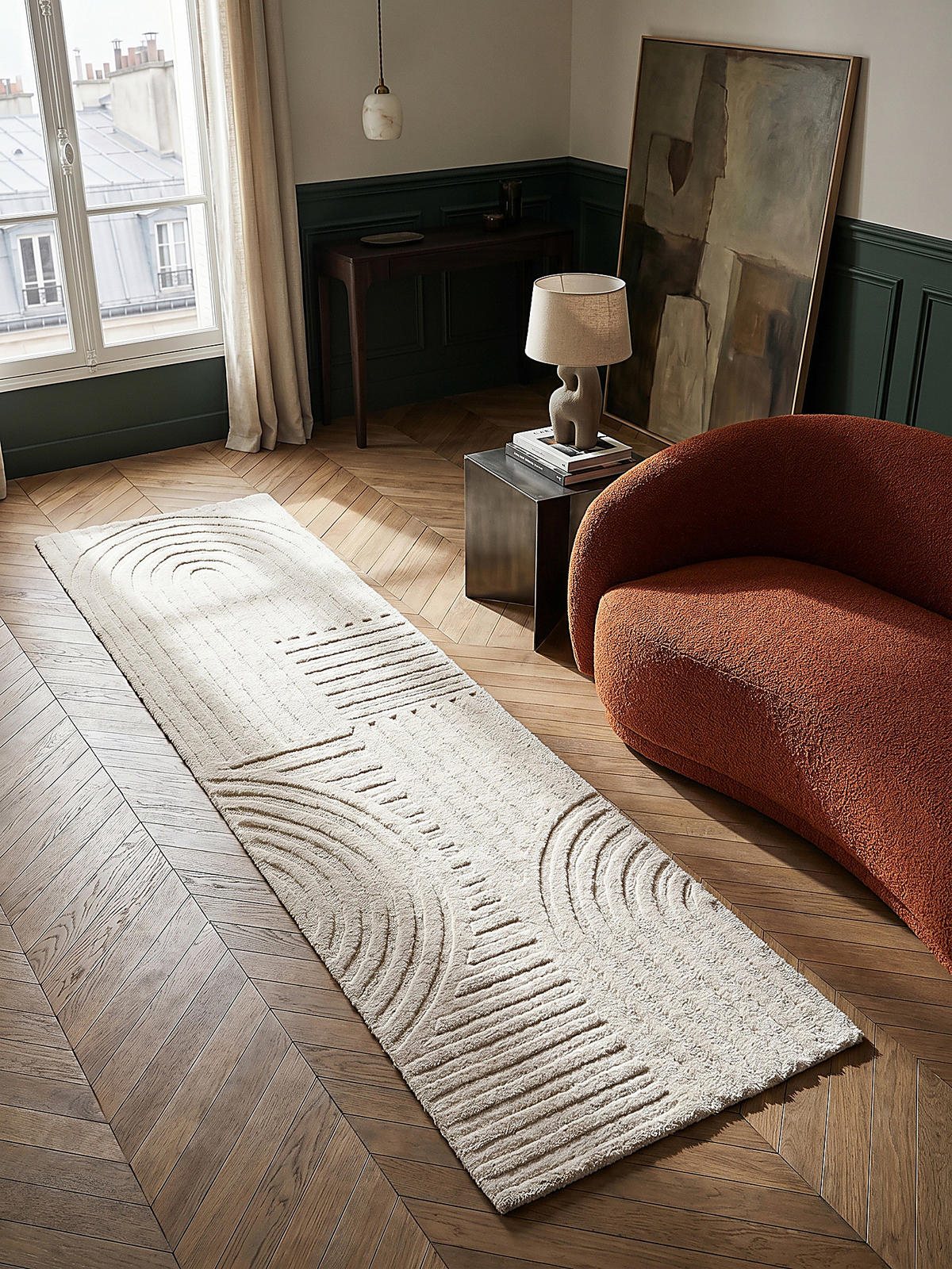 TEPPICH aus Wolle LEVEN in Elfenbein, geometrisch, 60 x 230 cm - Champagner, Textil (60/230cm) - KADIMA DESIGN