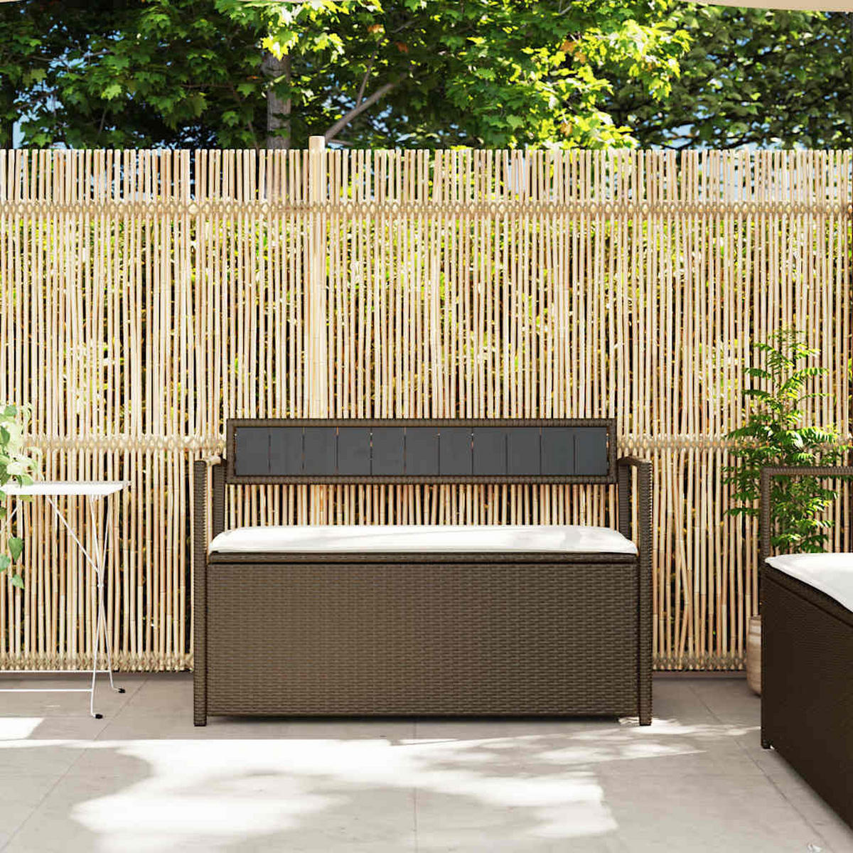 GARTENBANK Mit Stauraum Und Kissen Braun Poly Rattan - Braun, Kunststoff (54/74/111.5cm) - vidaXL