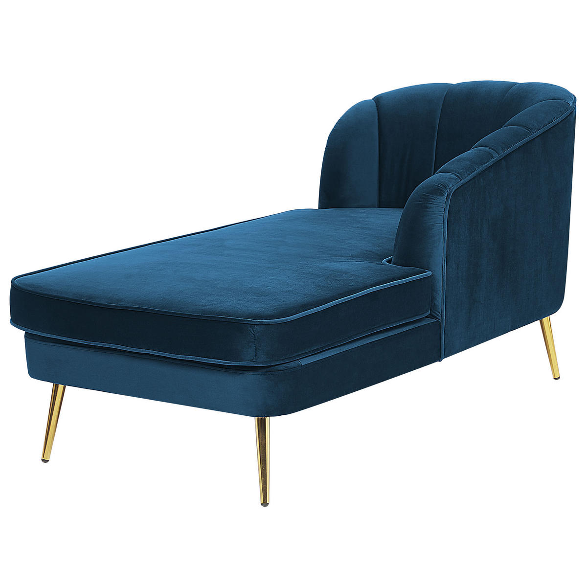 CHAISELONGUE Samtstoff marineblau linksseitig Allier - Blau/Goldfarben, Textil (150/75/76cm) - Beliani