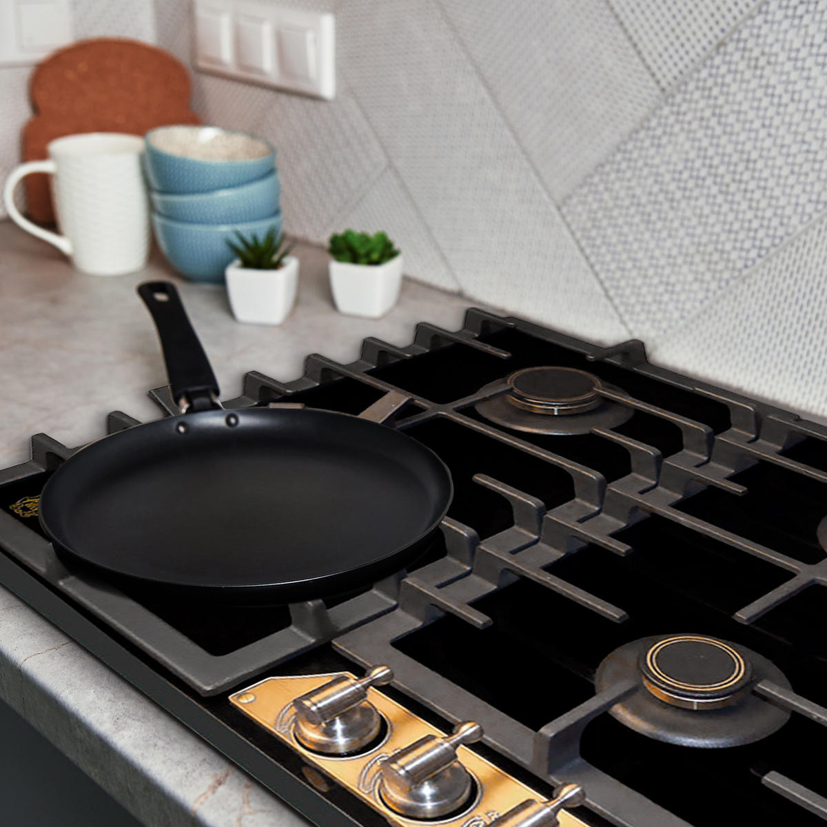 BACKOFEN-SET Elektro Einbau Backofen 60 cm EH 6355 Em Sil+KCG 6335 Em Gaskochfeld 60 cm - Schwarz, Metall (59.4/59.4/56.6cm) - Kaiser Küchengeräte