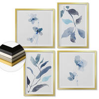 WANDBILDER 4er Set - 50x50 cm & 40x60 cm Goldrahmen - Aquarell von blauen Blättern - Goldfarben, Kunststoff (50/50cm) - ArtPrintCave