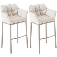 BARHOCKER 2er Set Stoff weiß - Edelstahlfarben/Weiß, Textil/Metall (64/110/48cm) - CLP