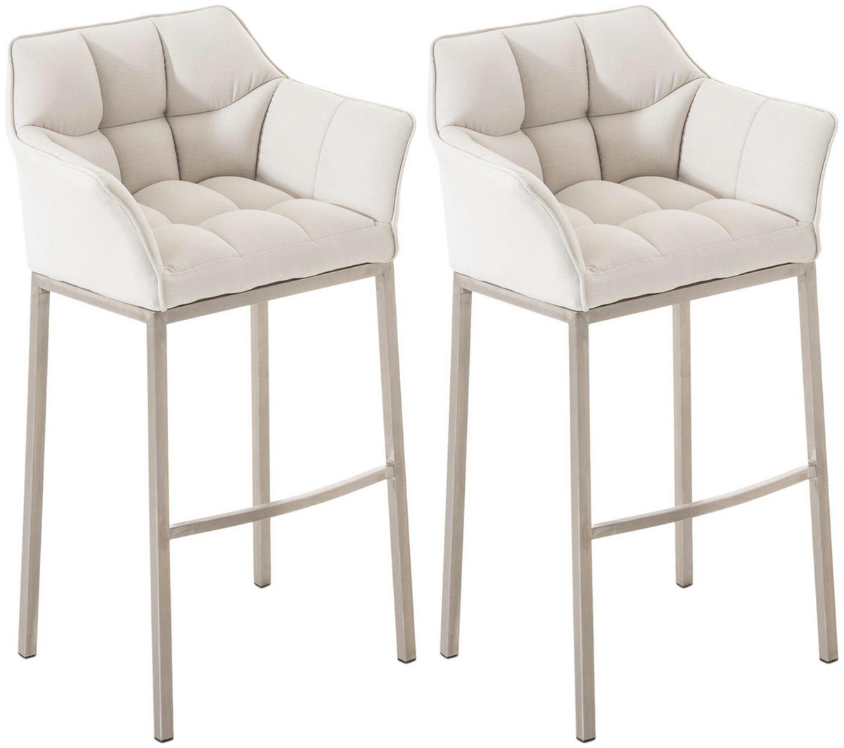 BARHOCKER 2er Set Stoff weiß - Edelstahlfarben/Weiß, Textil/Metall (64/110/48cm) - CLP