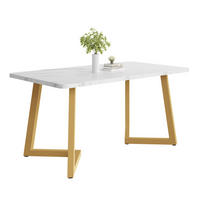 JÍDELNÍ stůl 117/68/75 cm bílo-zlatý z MDF v mramorovém dekoru s kovovými nohami - bílá, kompozitní dřevo (117/68/75cm) - OKWISH
