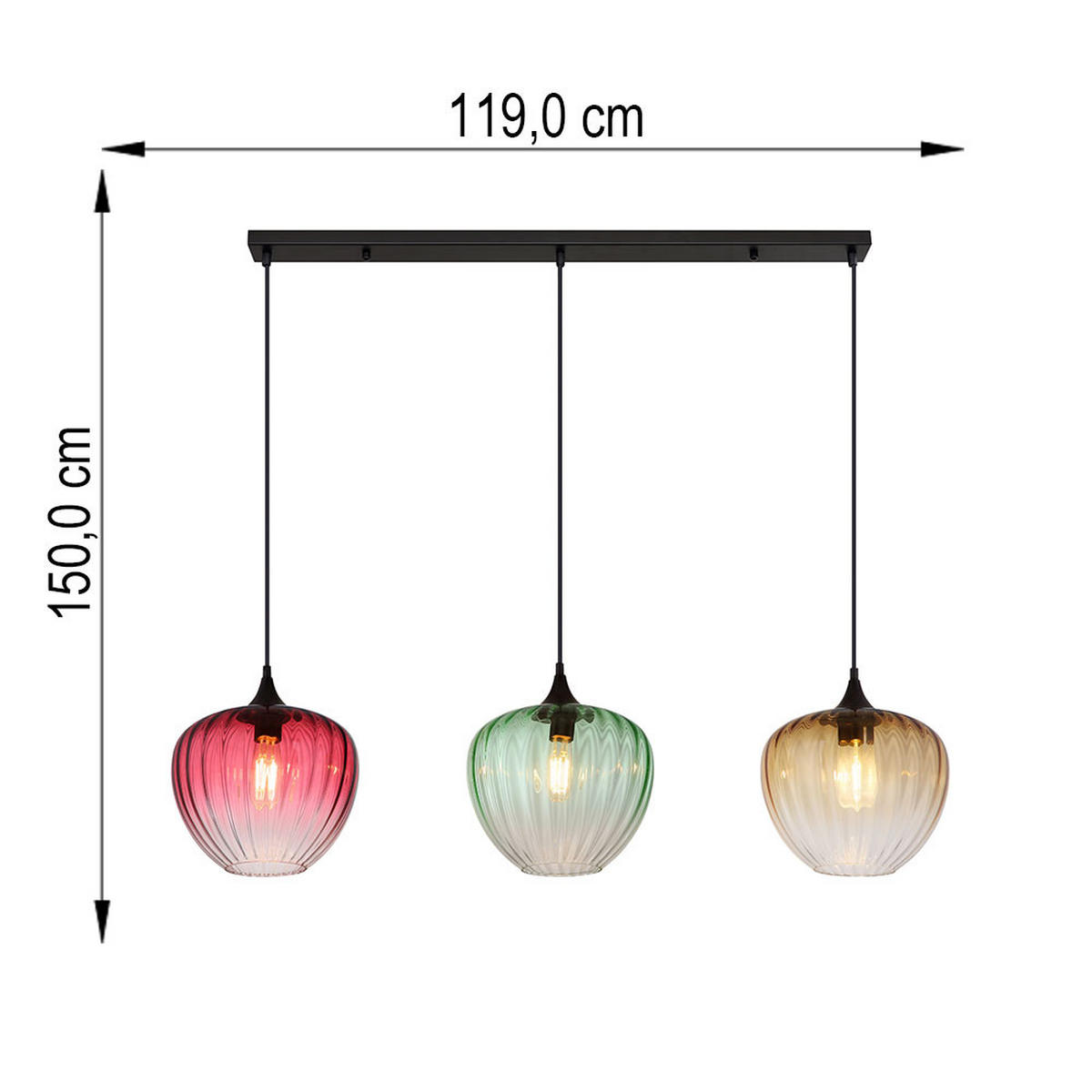 LED PENDELLEUCHTE SOLVEIG Metall Schwarz höhenverstellbar - Schwarz, Glas (119/29/150cm) - Globo Lighting