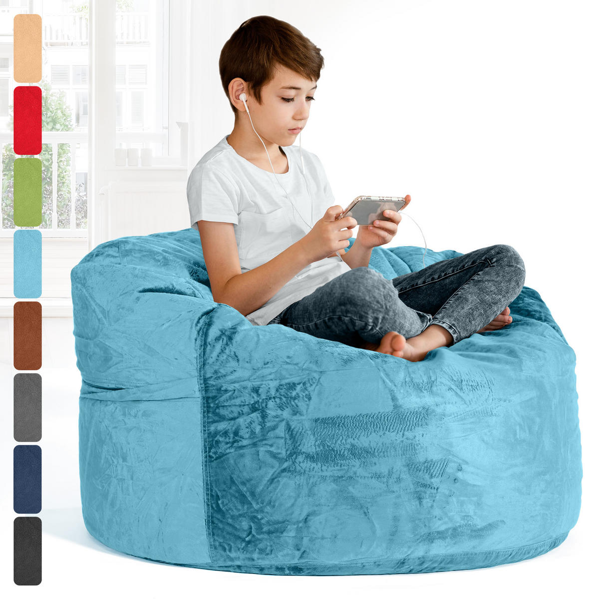 RIESEN-SITZSACK XXL JUMBO Velours 3ft - Hellblau, Textil (105/65/105cm) - Green Bean