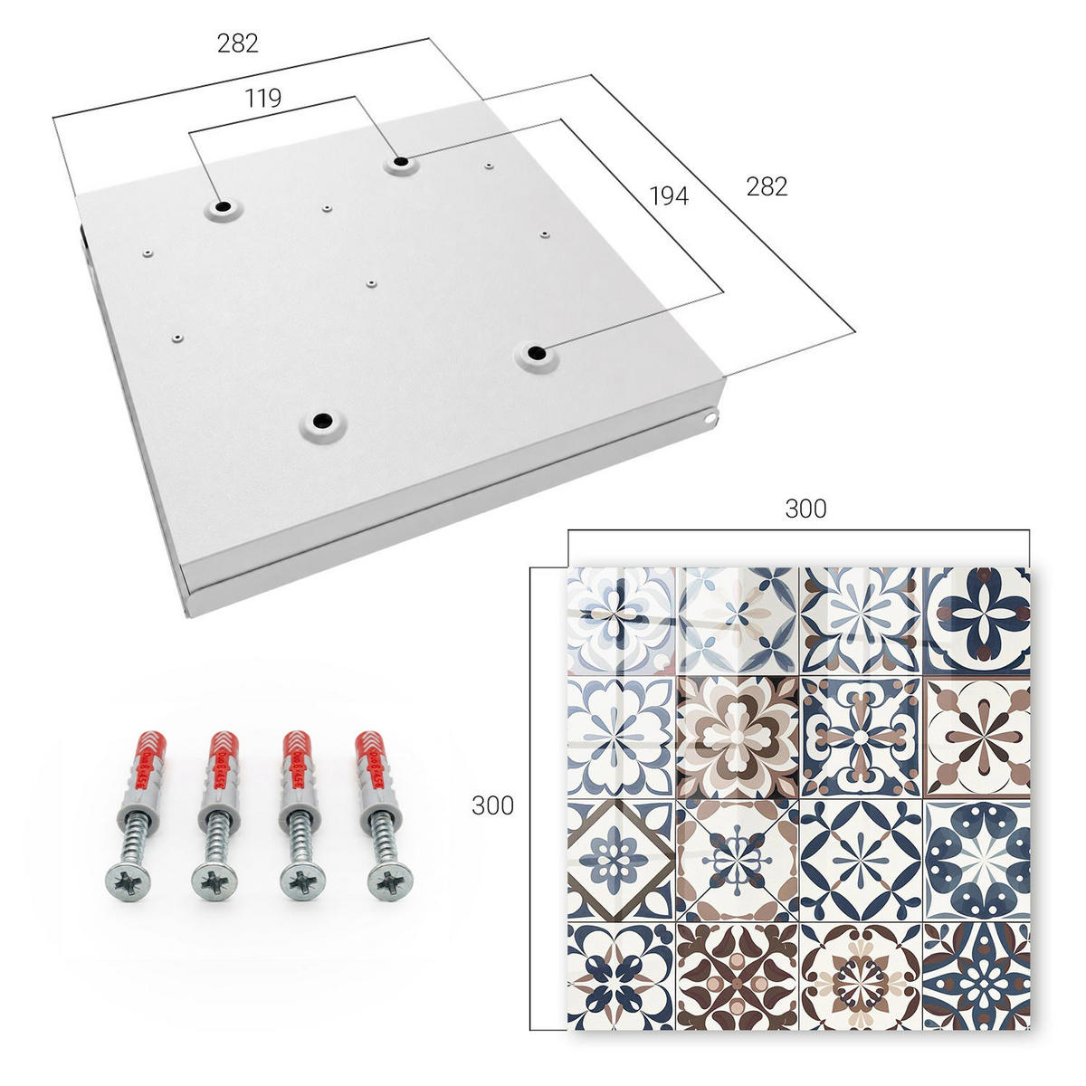 SCHLÜSSELBOX Weiß 30x30 cm – Türöffnung nach rechts - Arabeskenmosaik - Braun, Metall (30/30/5cm) - TULUP