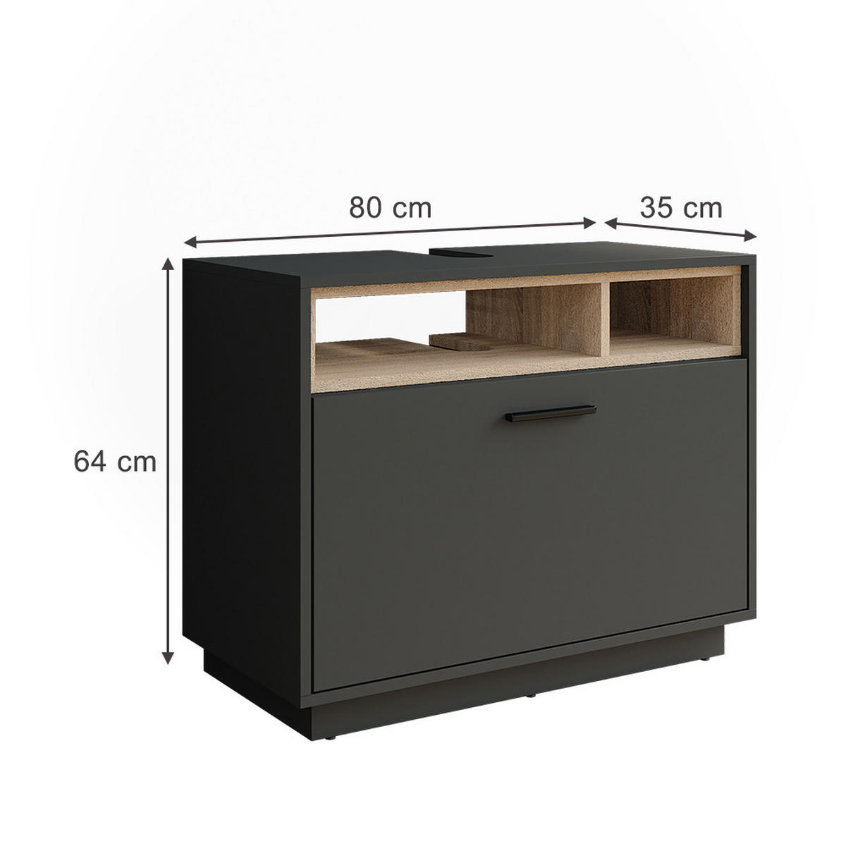 WASCHBECKENUNTERSCHRANK Beatrice Anthrazit/Sonoma 80 x 64 cm mit Schublade - Anthrazit/Sonoma Eiche, Holzwerkstoff (80/64/35cm) - Vicco