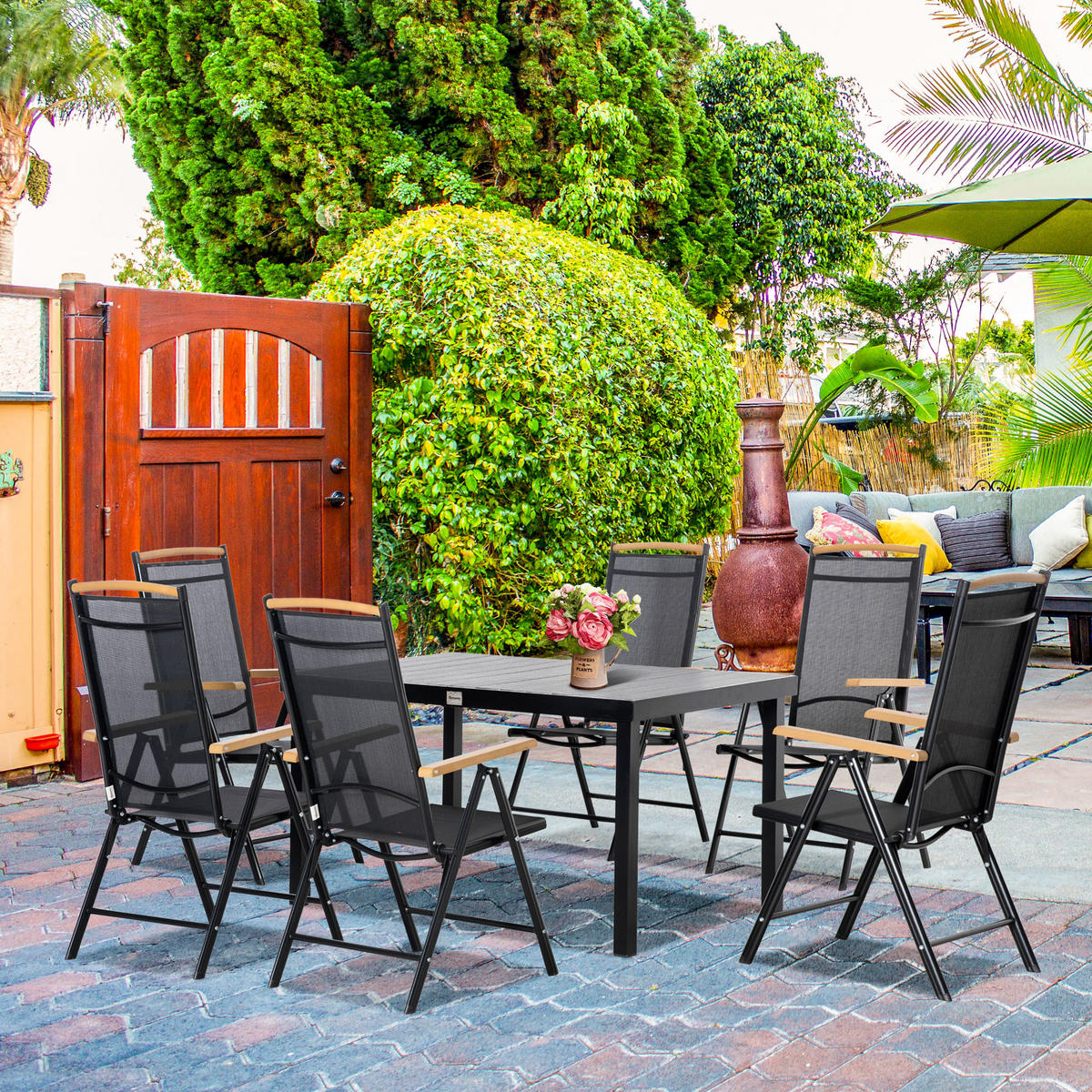 GARTENMÖBEL-SET Schwarz 140.0/90.0/74.0cm - Schwarz, Metall