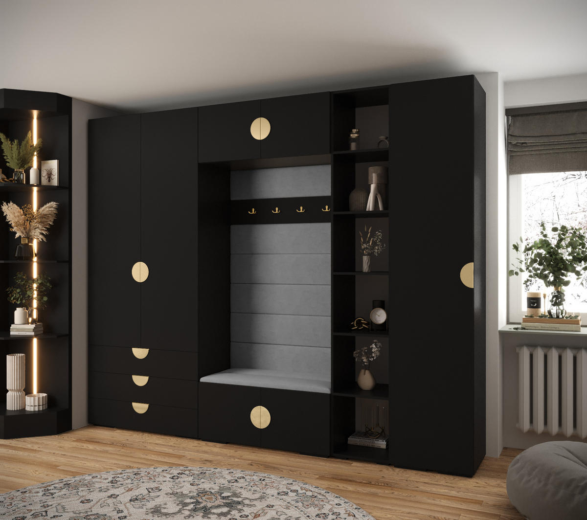 GARDEROBEN-SET 236,7/290/47 - Goldfarben/Schwarz, Holz/Kunststoff (290/236.7/47cm) - Abiks Möbel