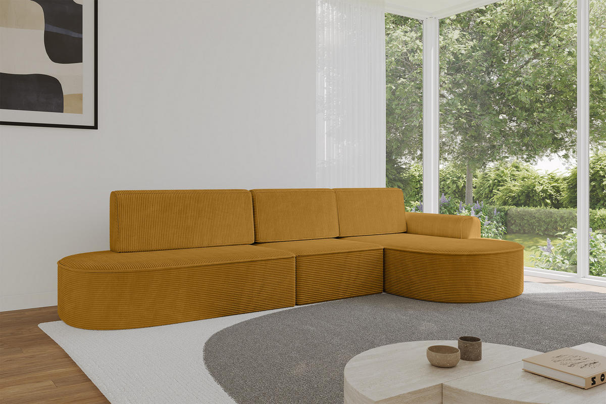 ECKSOFA mit Schlaffunktion Ottomane RECHTS MARI L2-S 368X167X85 Senfgelb Cord - Goldfarben/Schwarz, Holzwerkstoff/Kunststoff (167/368cm) - ALTDECOR