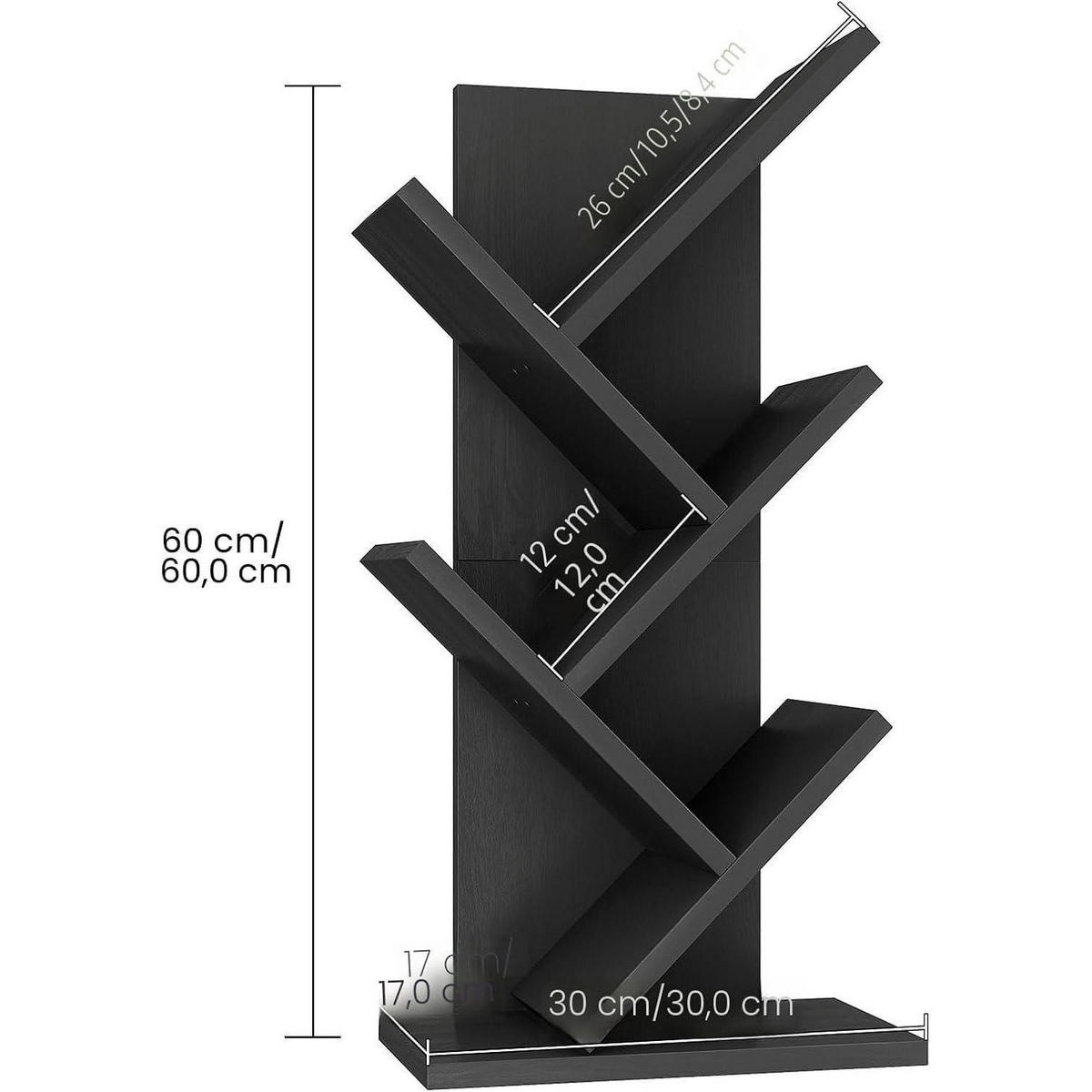 BÜCHERREGAL Baumform 4 Ebenen 60 cm Schwarz - Schwarz, Holzwerkstoff (17/60/30cm)