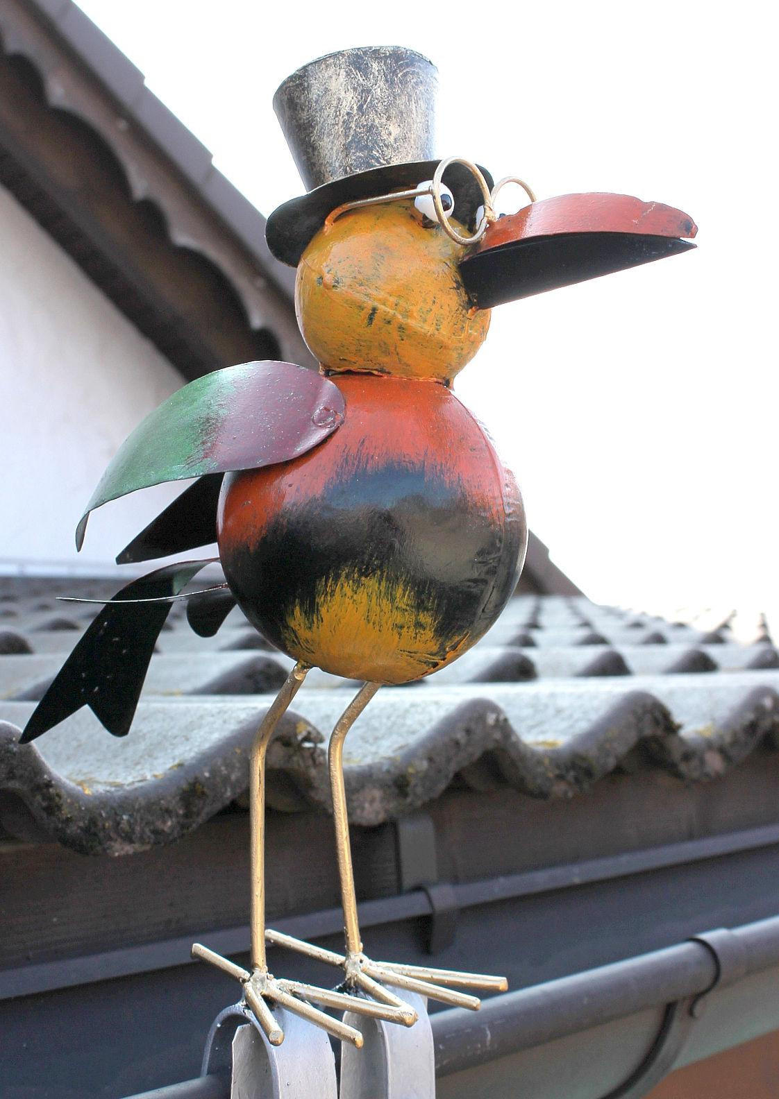 RABE für die Dachrinne 30cm Bunt Vogel aus Metall Dachschmuck Gartendeko - Multicolor, Metall (11.5/30/24cm) - DanDiBo