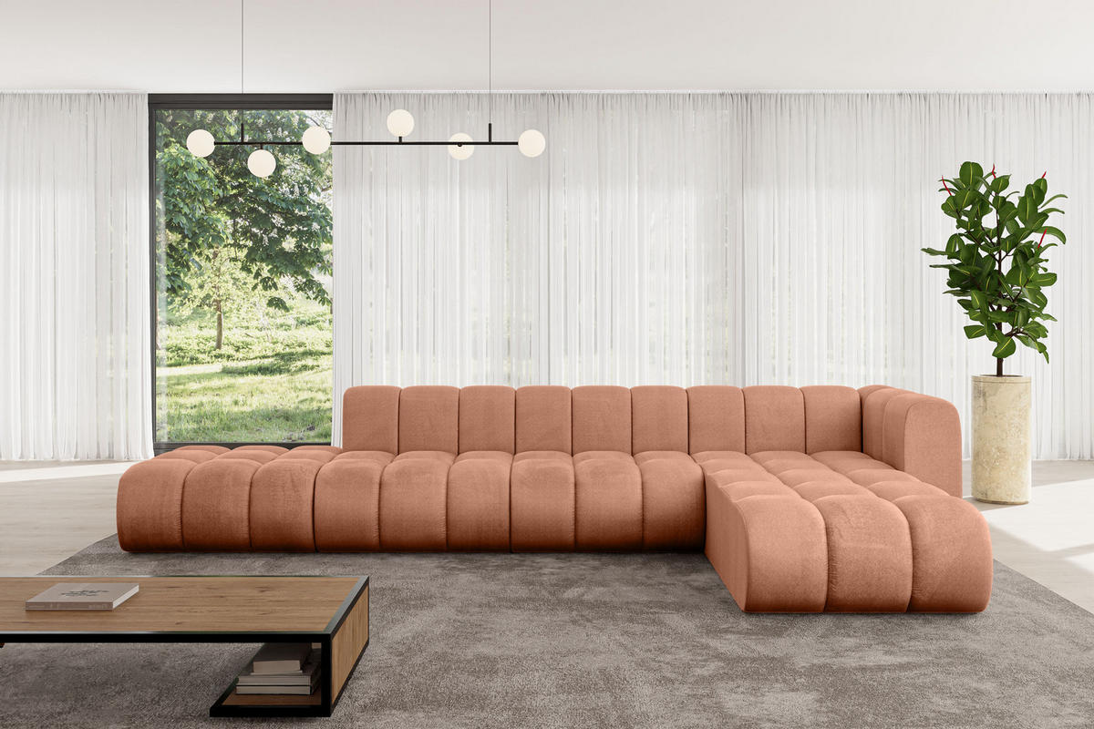 ECKSOFA modulares Sofa Zuvon-L2 - 387x177x70 cm Apricot - Koralle, Holzwerkstoff/Textil (387/177cm) - ALTDECOR