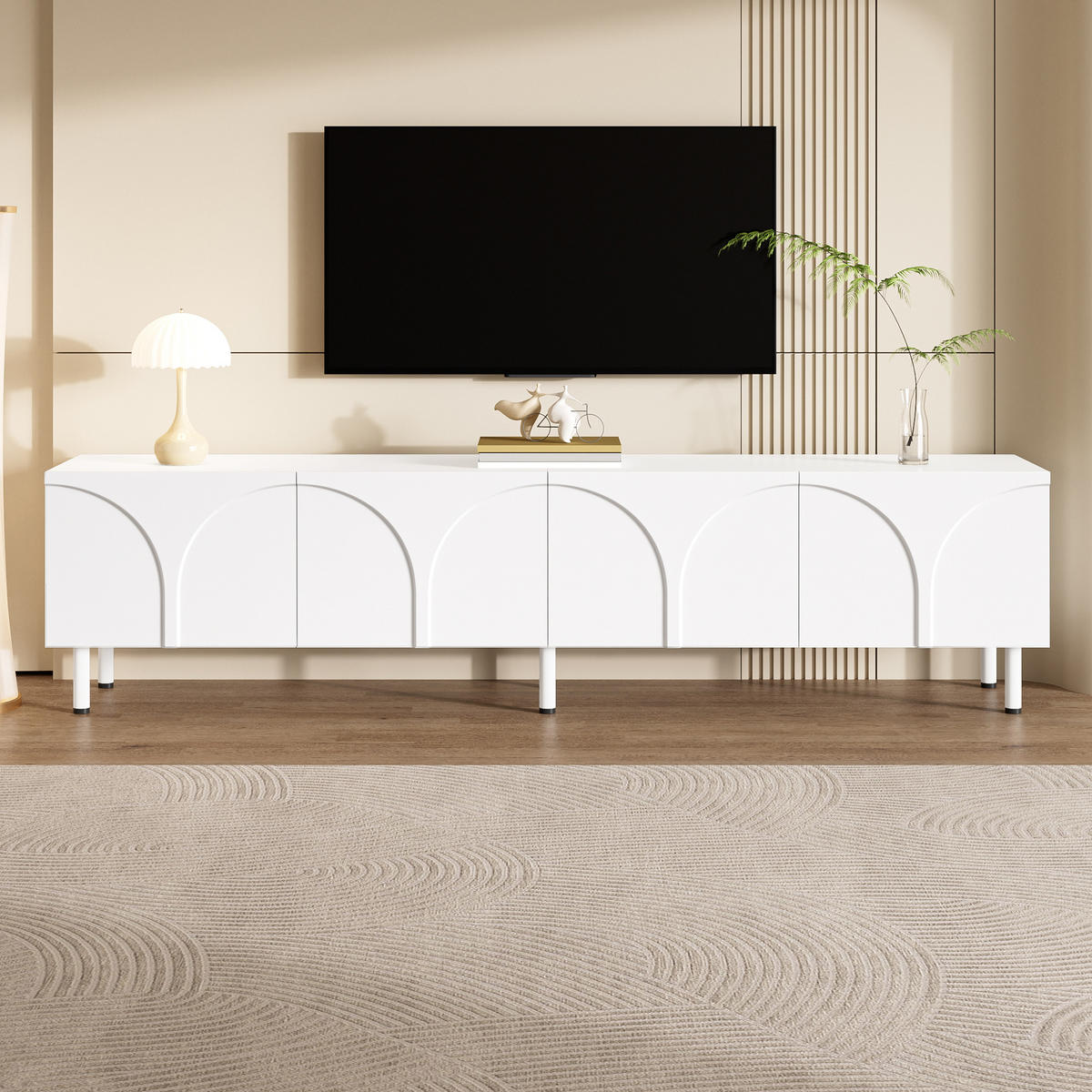 LOWBOARD in Weiß TV-Schrank mit Metallfüße, 180 L x 35 B x 49H(cm), Wohnzimmer - Weiß, Holzwerkstoff/Metall (180/49/35cm) - STILVORA