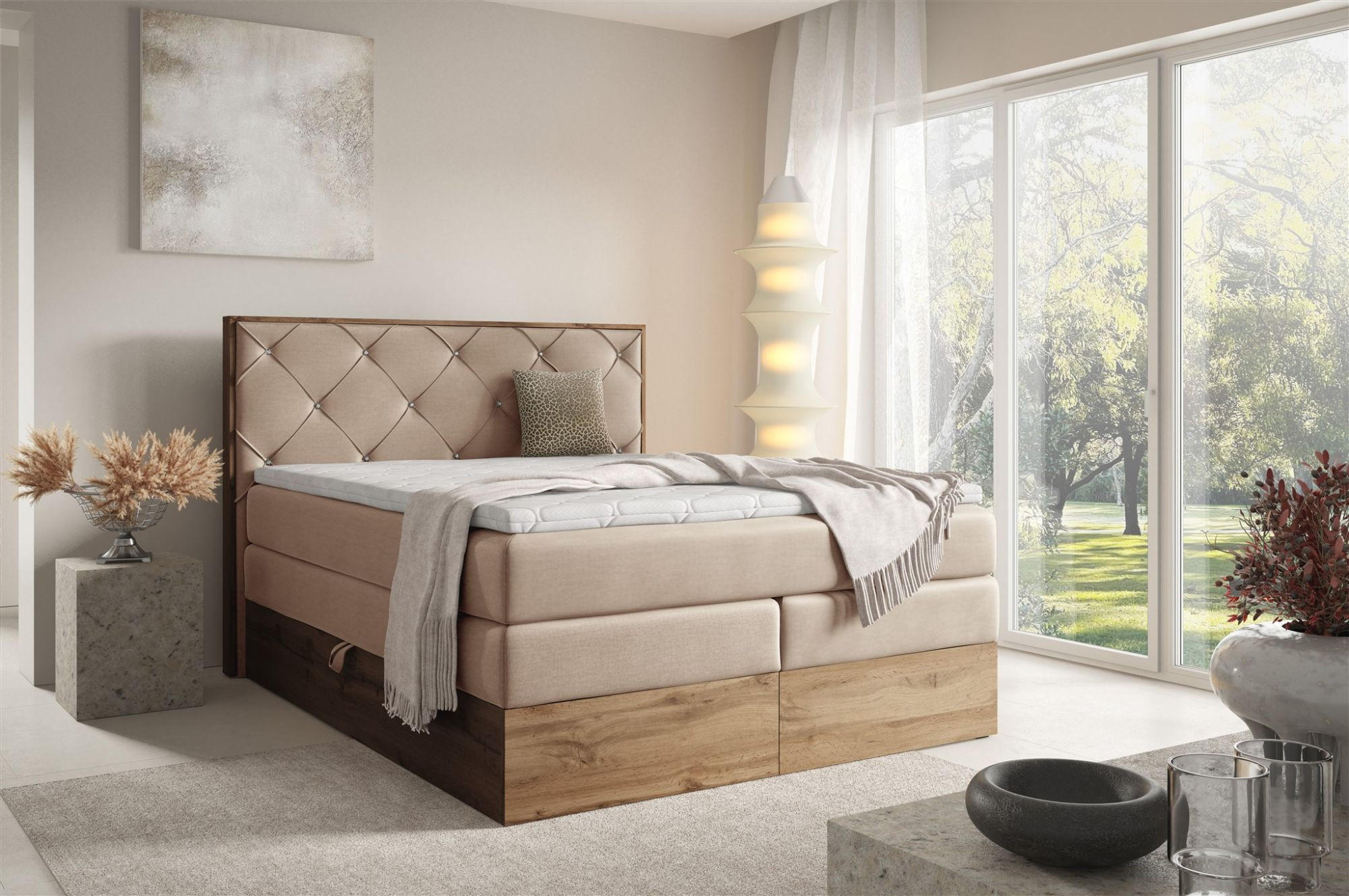 BOXSPRINGBETT Navel - Beige, Holzwerkstoff/Textil (180/200cm) - Fun Möbel