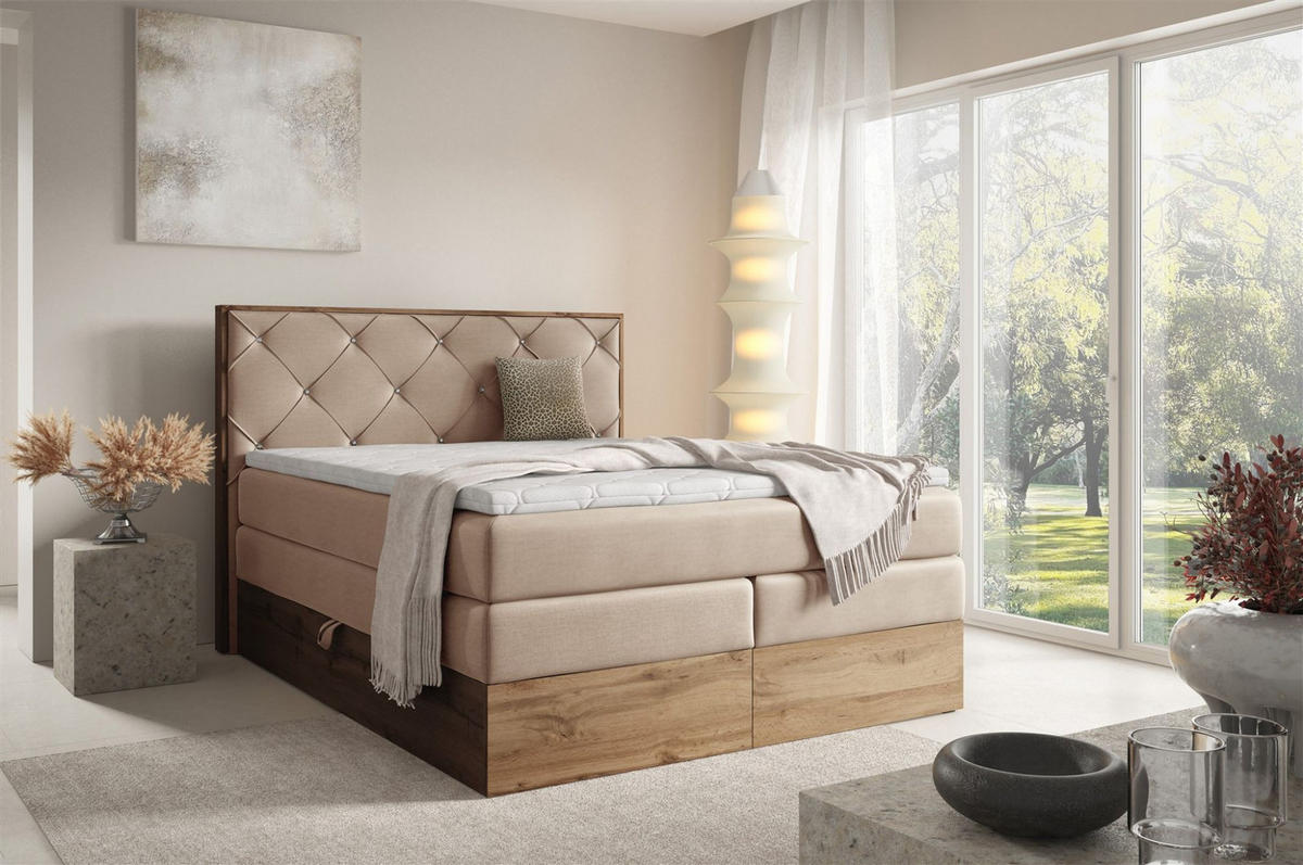 BOXSPRINGBETT Navel - Beige, Holzwerkstoff/Textil (140/200cm) - Fun Möbel