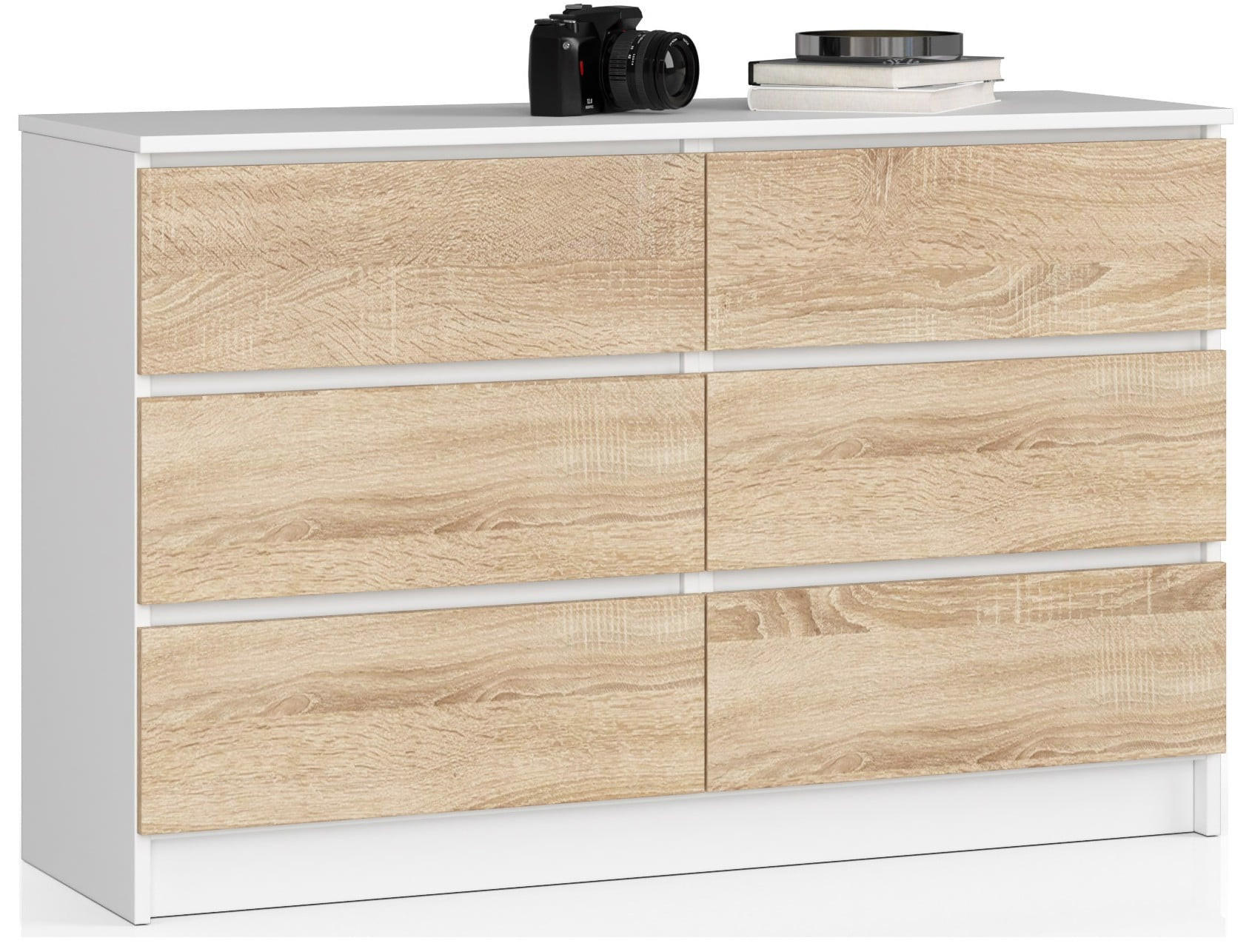 KOMMODE Weiß, Eiche Sonoma 77/120/40 - Hellbraun/Weiß, Holzwerkstoff (120/77/40cm) - RAUMHIRSCH FURNITURE