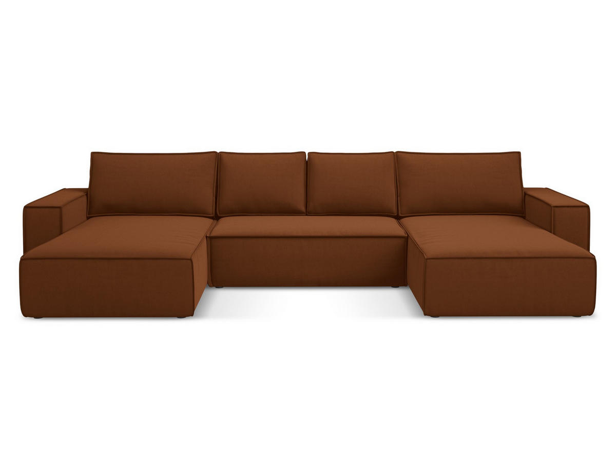 WOHNLANDSCHAFT Samt Stoff Orange - Terracotta/Schwarz, Kunststoff/Textil (398/82/185cm) - Makamii