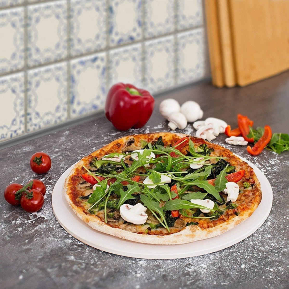 PIZZASTEIN 33 cm Cordierit Mit Chromgestell Rund Beige Silber - Silberfarben, Metall (33/1/33cm) - Berndes