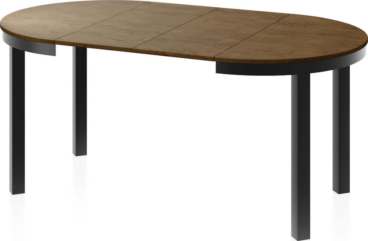 ESSTISCH Corin Schwarz runder ausziehbarer, Lefkas Eiche 100-176/100/76 cm - Alteiche/Schwarz, Holzwerkstoff/Metall (100/100/76cm) - WFL GROUP