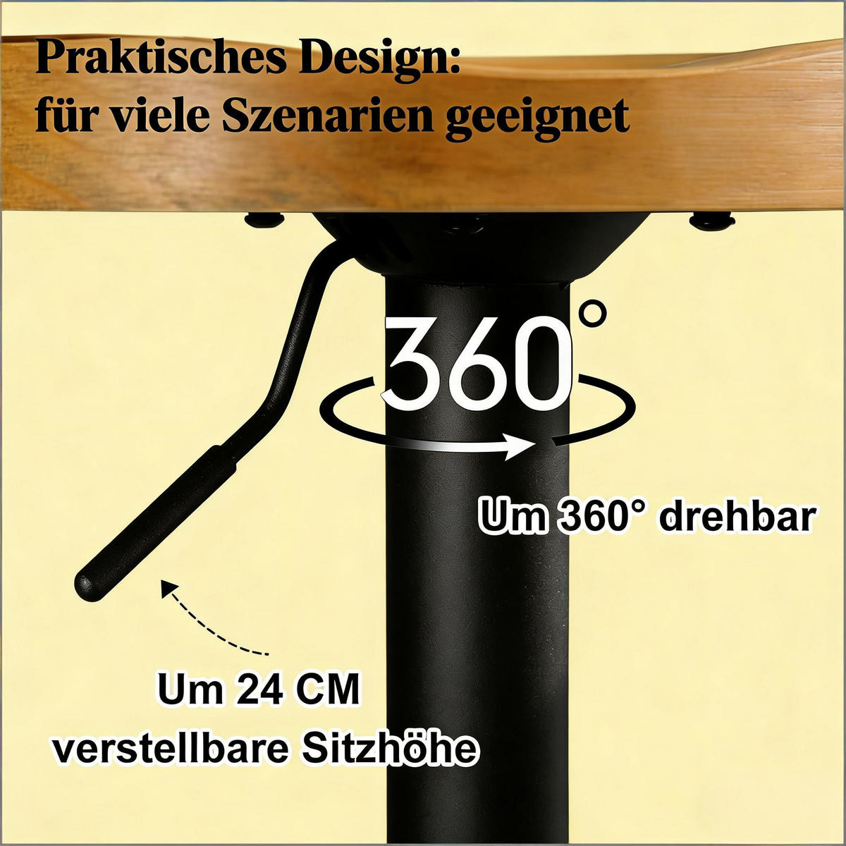 BARHOCKER 1er-Set Holz Drehbar & Höhenverstellbar - Naturfarben, Holz (41.5/81/31.5cm) - PANGIVO