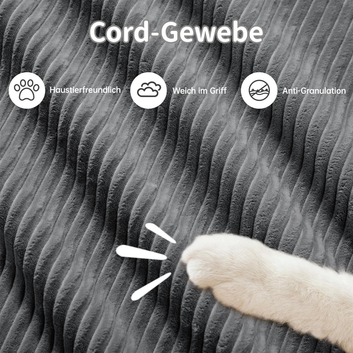 3-SITZER SOFA cordstoff grau mit rahmenlosem design & rutschfester basis - Grau, Textil (298/75/103cm) - Urban Meuble