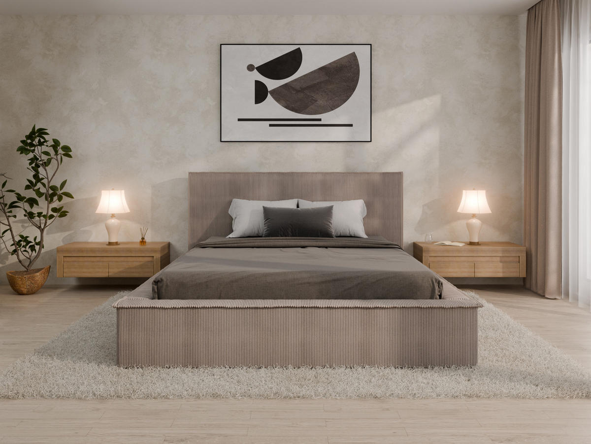 POLSTERBETT SANA 160x200cm Elegantes Polsterbett für modernen Wohnstil , Taschenfederkernmatratze LIORA(19cm), cappuccino - Cappuccino, Holz (160/200cm) - Panda Möbel