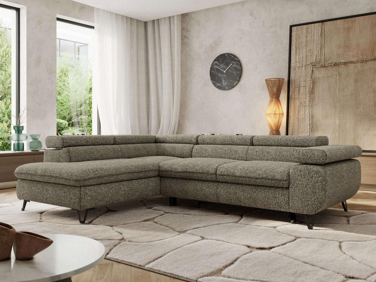 ECKSOFA PABLO L Grau Struktur - Links Seite mit T25 Topper - Schwarz/Grau, Textil/Metall (208/273cm) - MKS