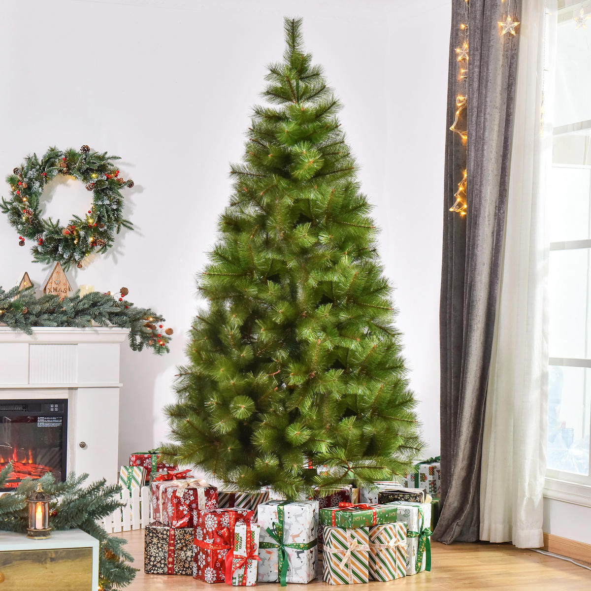 KÜNSTLICHER Weihnachtsbaum 2,1 m Christbaum Tannenbaum 505 Äste PET Grün - Grün, Kunststoff (210cm) - HOMCOM