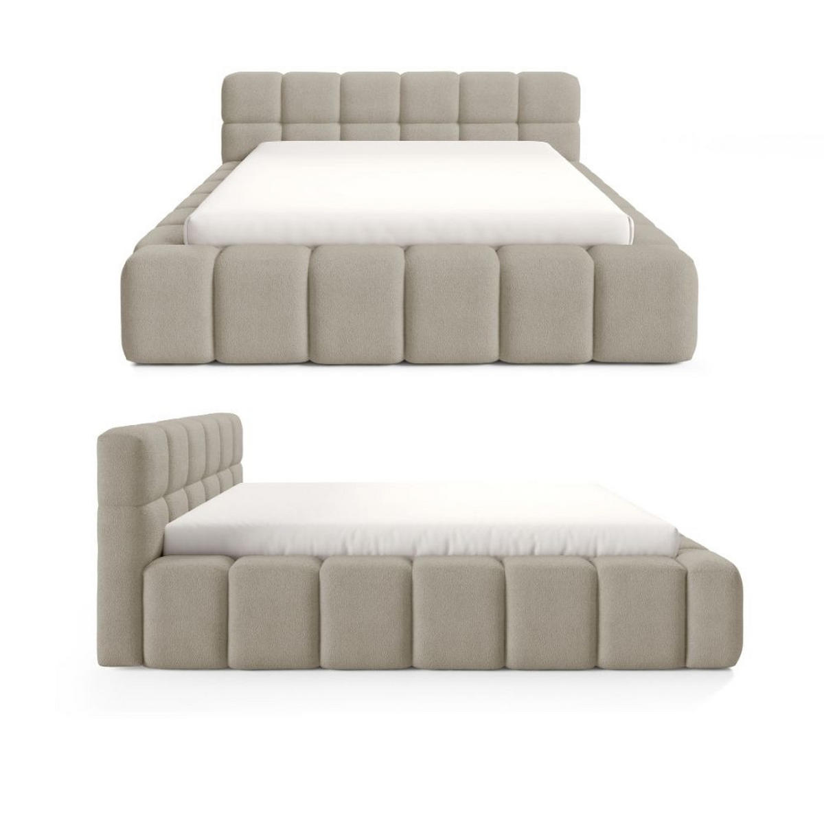 POLSTERBETT NUBO PREMIUM 180x200 cm mit Bettkasten – Stoff QUELLE 05 - Beige/Grau, Holz (180/200cm) - Dekori_Interiors
