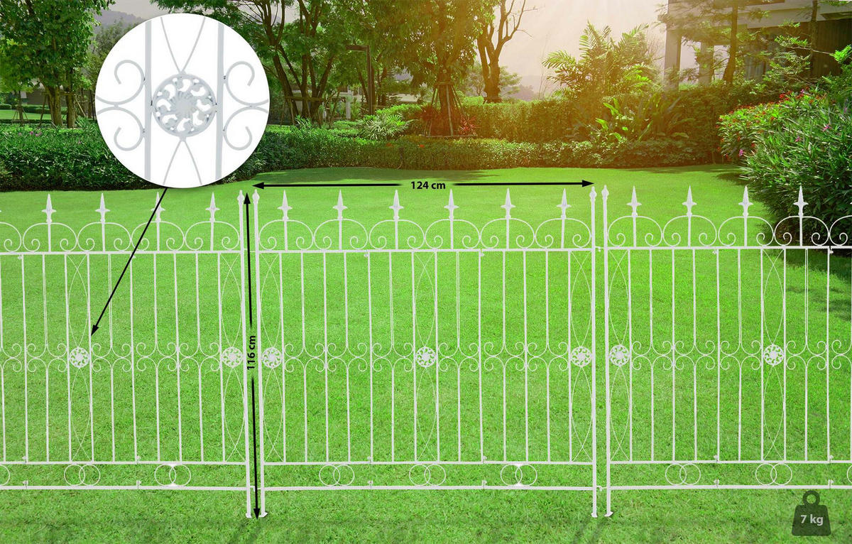 GARTENZAUN Metall weiß - Weiß, Metall (124/116cm) - CLP