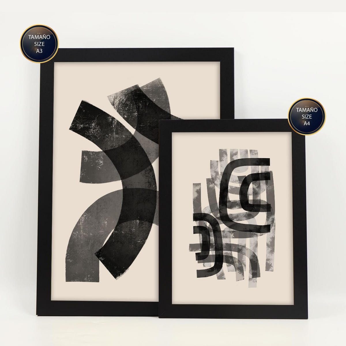 POSTER Set Mit 6 Gekrümmte Frames 1 In Form Abstracts Ästhetische Dekorative Gemälde Für Ihr Wohnzimmer Schlafzimmer Zuhause A3 & A4 Schwarzer Rahmen - Schwarz, Papier (29/3cm) - Nacnic